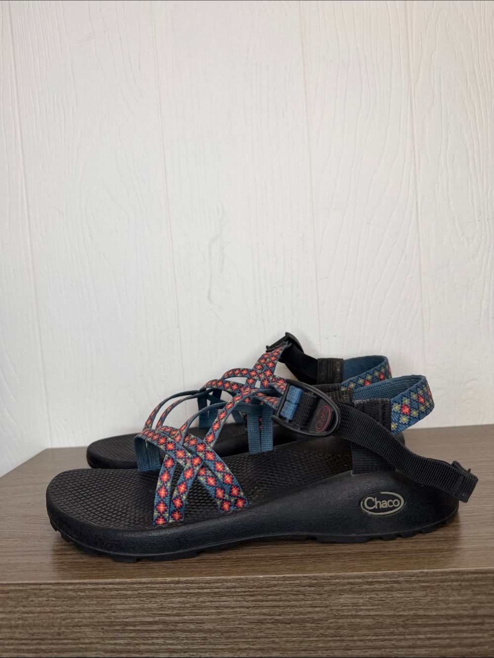 Chaco Women's Sandals with Black Footbed and Multicolor Geometric Straps 10